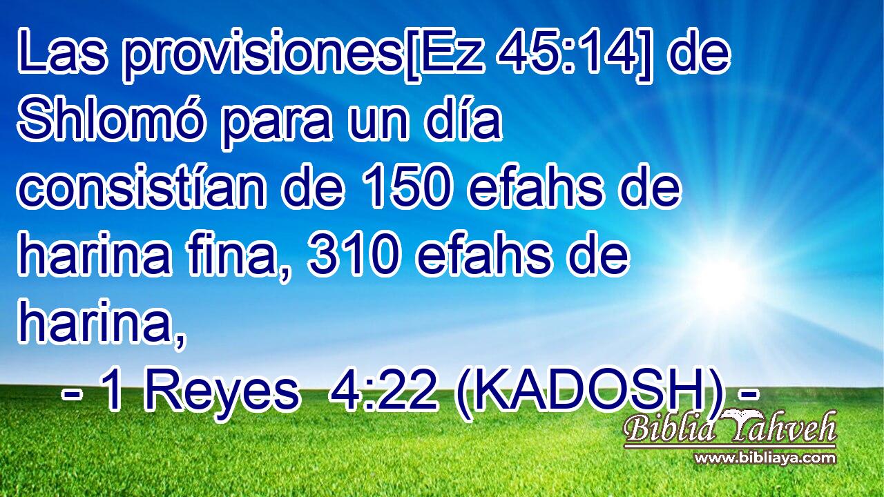 Las provisiones[Ez 45:14] de Shlomó para un día consistían de 150 efahs de harina fina, 310 efahs de harina, 