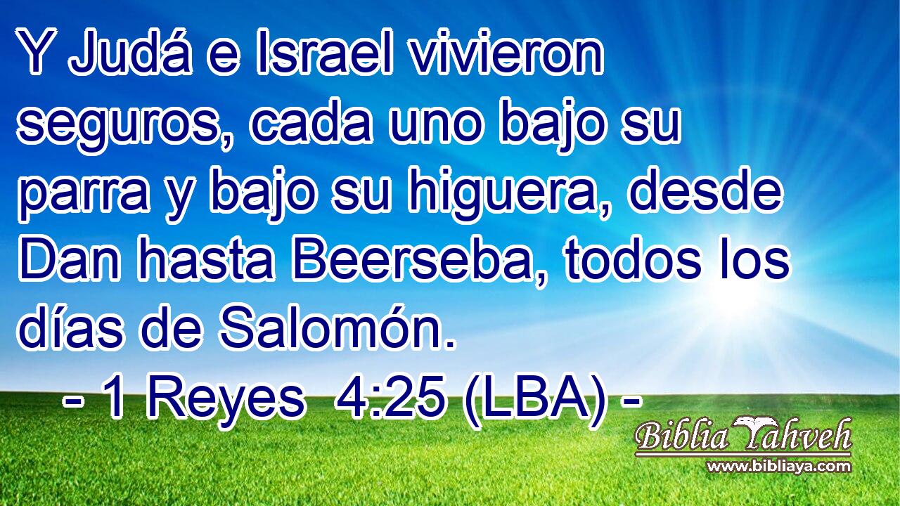 Y Judá e Israel vivieron seguros, cada uno bajo su parra y bajo su higuera, desde Dan hasta Beerseba, todos los días de Salomón.