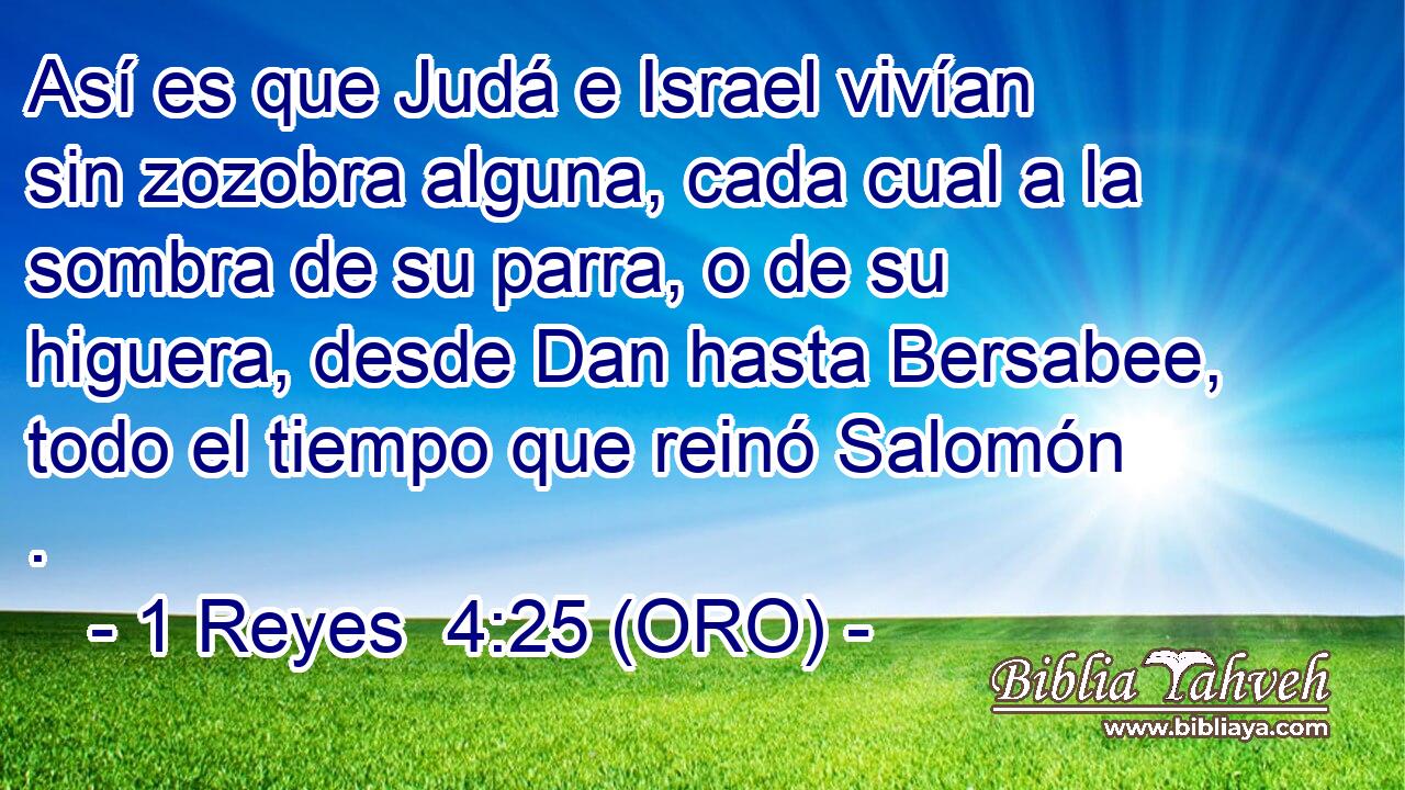  Así es que Judá e Israel vivían sin zozobra alguna, cada cual a la sombra de su parra, o de su higuera, desde Dan hasta Bersabee, todo el tiempo que reinó Salomón . 