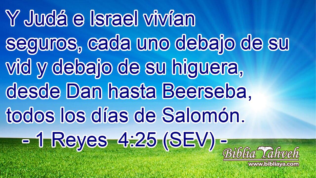 Y Judá e Israel vivían seguros, cada uno debajo de su vid y debajo de su higuera, desde Dan hasta Beerseba, todos los días de Salomón.