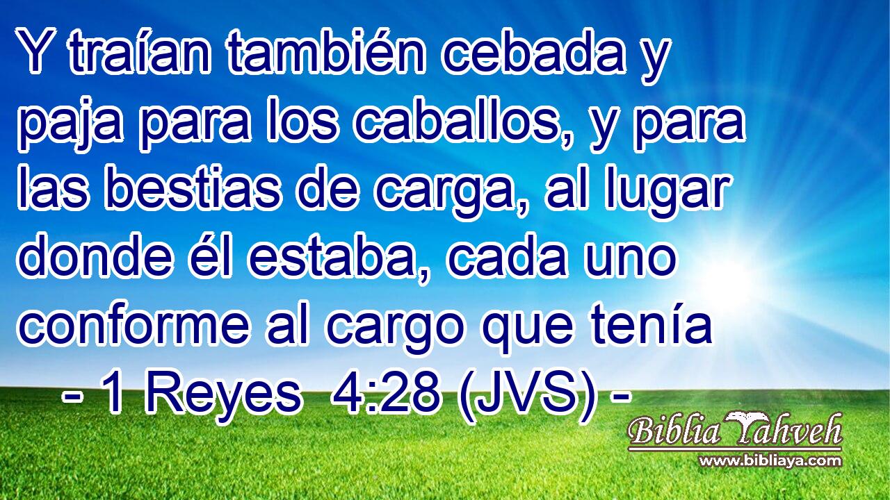Y traían también cebada y paja para los caballos, y para las bestias de carga, al lugar donde él estaba, cada uno conforme al cargo que tenía