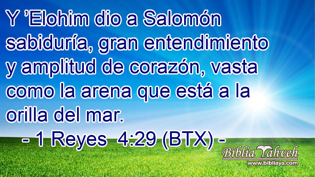 Y ’Elohim dio a Salomón sabiduría, gran entendimiento y amplitud de corazón, vasta como la arena que está a la orilla del mar.