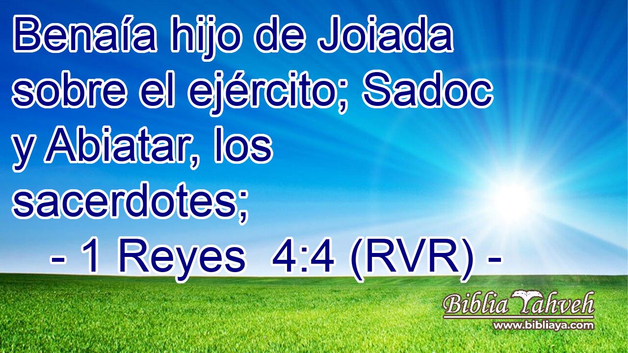 Benaía hijo de Joiada sobre el ejército; Sadoc y Abiatar, los sacerdotes;