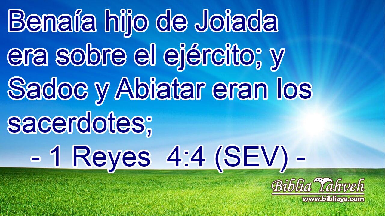 Benaía hijo de Joiada era sobre el ejército; y Sadoc y Abiatar eran los sacerdotes;