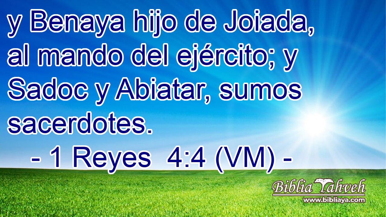  y Benaya hijo de Joiada, al mando del ejército; y Sadoc y Abiatar, sumos sacerdotes. 
