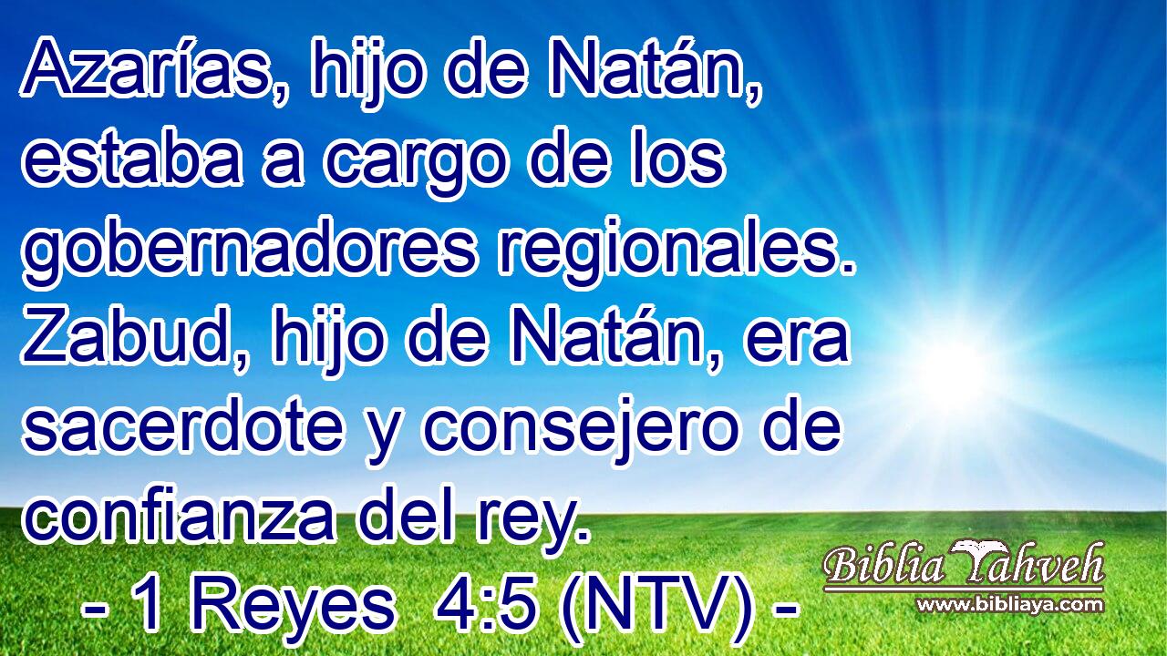 Azarías, hijo de Natán, estaba a cargo de los gobernadores regionales. Zabud, hijo de Natán, era sacerdote y consejero de confianza del rey.