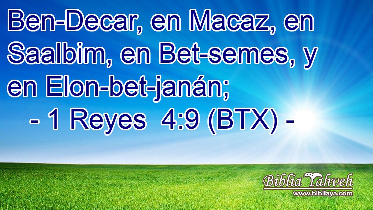 Ben-Decar, en Macaz, en Saalbim, en Bet-semes, y en Elon-bet-janán;