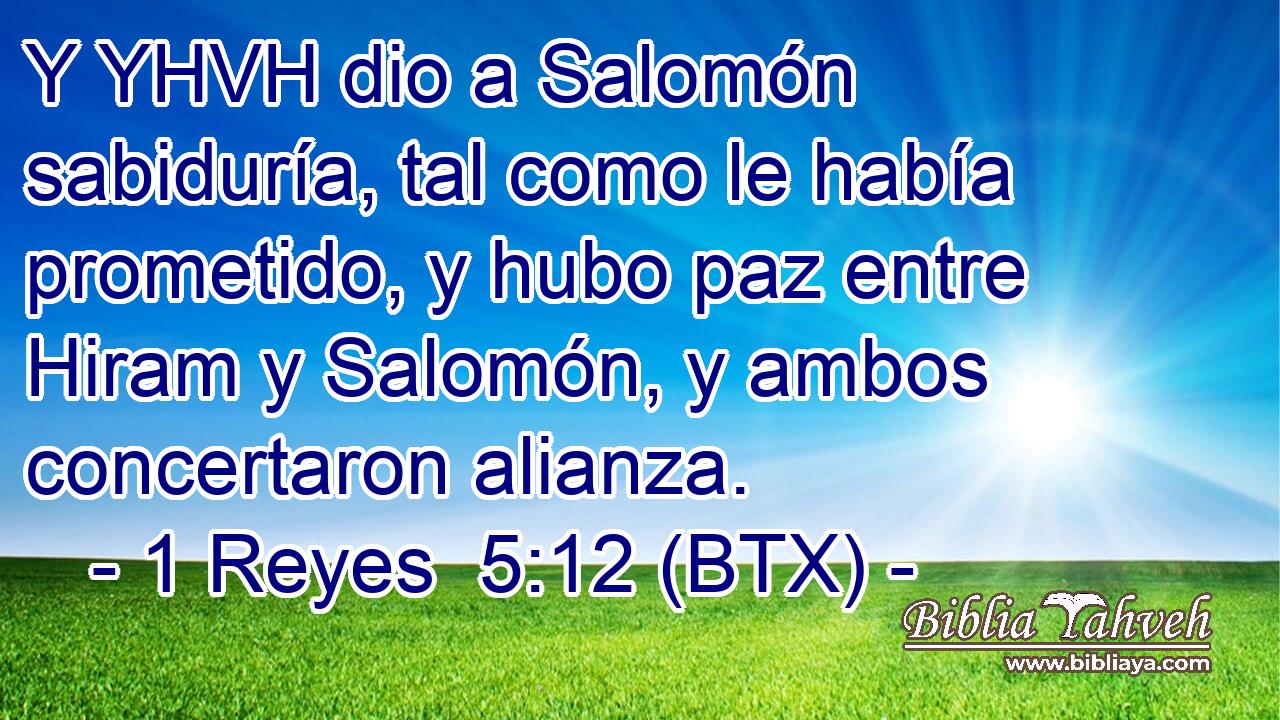 Y YHVH dio a Salomón sabiduría, tal como le había prometido, y hubo paz entre Hiram y Salomón, y ambos concertaron alianza.