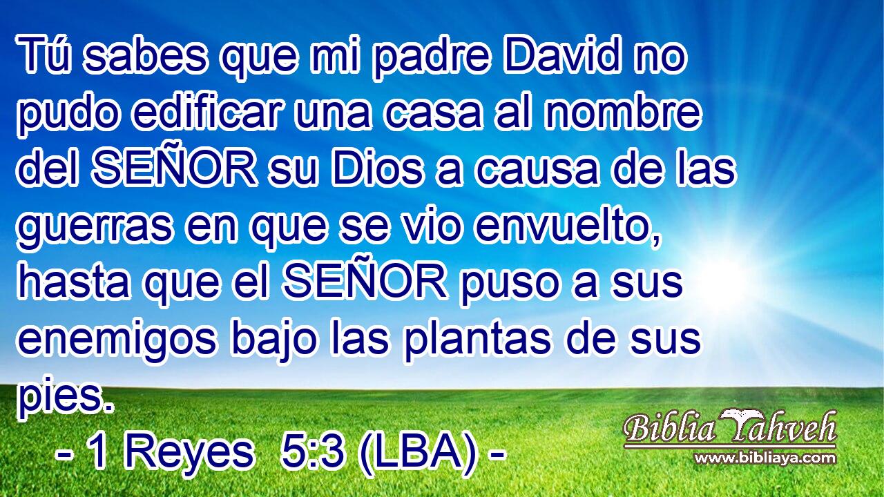 Tú sabes que mi padre David no pudo edificar una casa al nombre del SEÑOR su Dios a causa de las guerras en que se vio envuelto, hasta que el SEÑOR puso a sus enemigos bajo las plantas de sus pies.