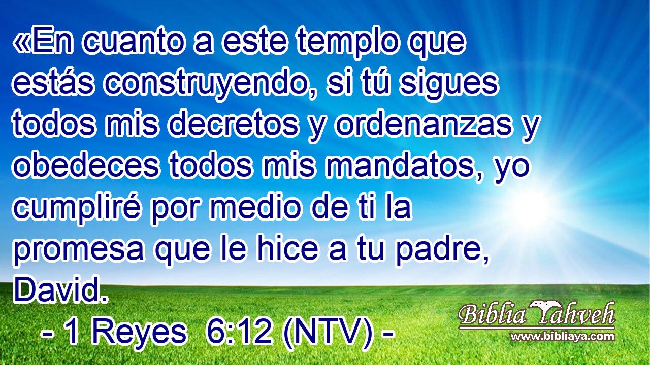 «En cuanto a este templo que estás construyendo, si tú sigues todos mis decretos y ordenanzas y obedeces todos mis mandatos, yo cumpliré por medio de ti la promesa que le hice a tu padre, David.