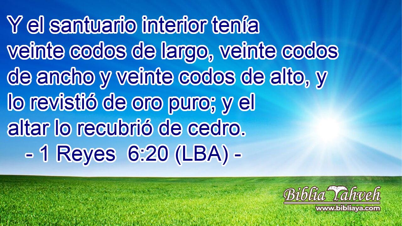Y el santuario interior tenía veinte codos de largo, veinte codos de ancho y veinte codos de alto, y lo revistió de oro puro; y el altar lo recubrió de cedro.
