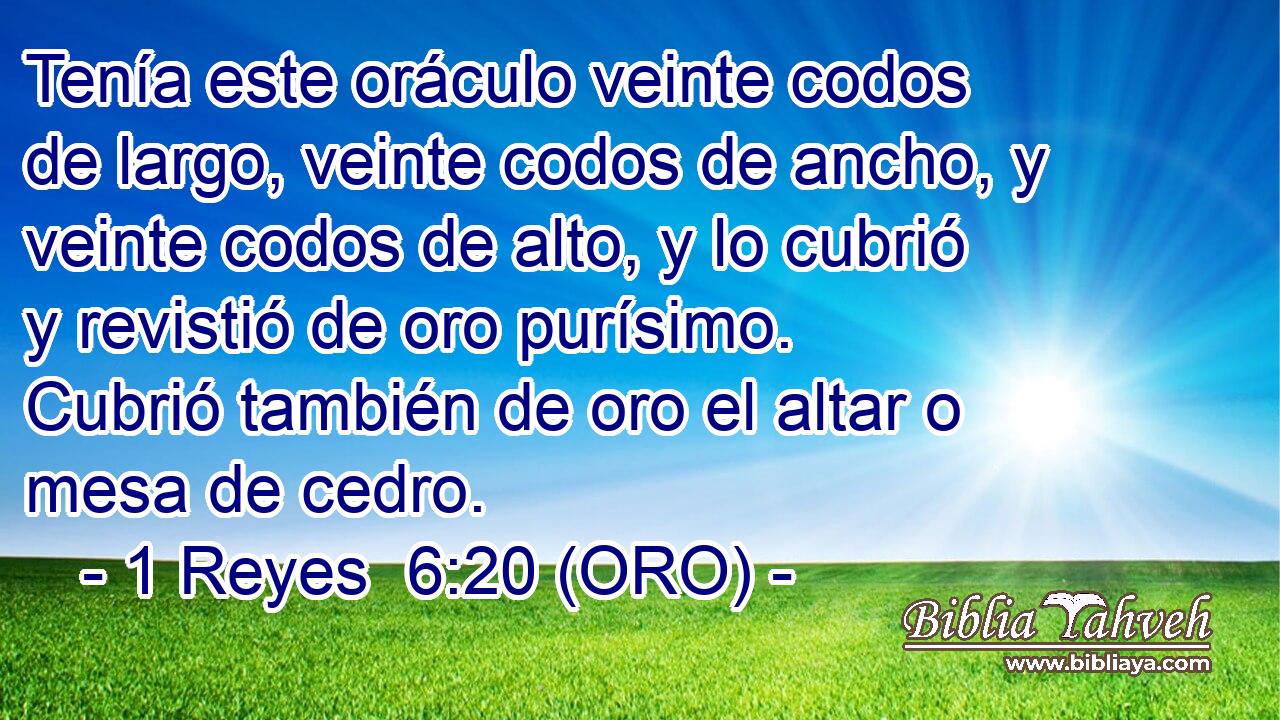  Tenía este oráculo veinte codos de largo, veinte codos de ancho, y veinte codos de alto, y lo cubrió y revistió de oro purísimo. Cubrió también de oro el altar o mesa de cedro. 