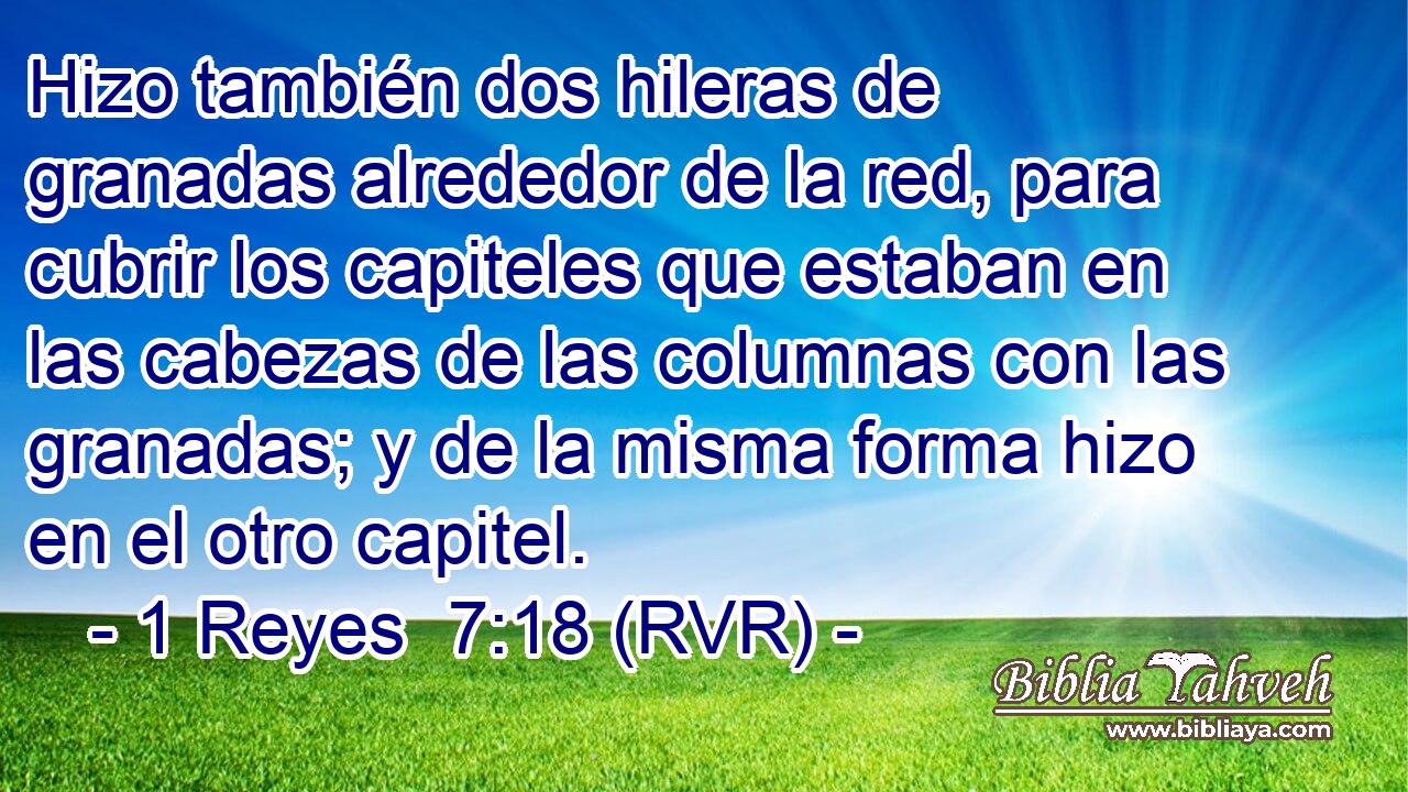 Hizo también dos hileras de granadas alrededor de la red, para cubrir los capiteles que estaban en las cabezas de las columnas con las granadas; y de la misma forma hizo en el otro capitel.