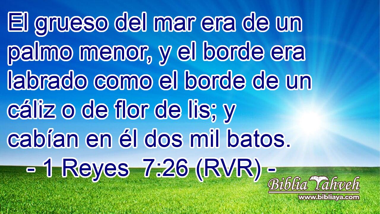 El grueso del mar era de un palmo menor, y el borde era labrado como el borde de un cáliz o de flor de lis; y cabían en él dos mil batos.