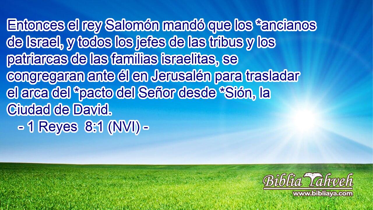  Entonces el rey Salomón mandó que los *ancianos de Israel, y todos los jefes de las tribus y los patriarcas de las familias israelitas, se congregaran ante él en Jerusalén para trasladar el arca del *pacto del Señor desde *Sión, la Ciudad de David. 