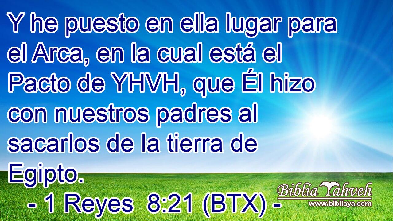 Y he puesto en ella lugar para el Arca, en la cual está el Pacto de YHVH, que Él hizo con nuestros padres al sacarlos de la tierra de Egipto.