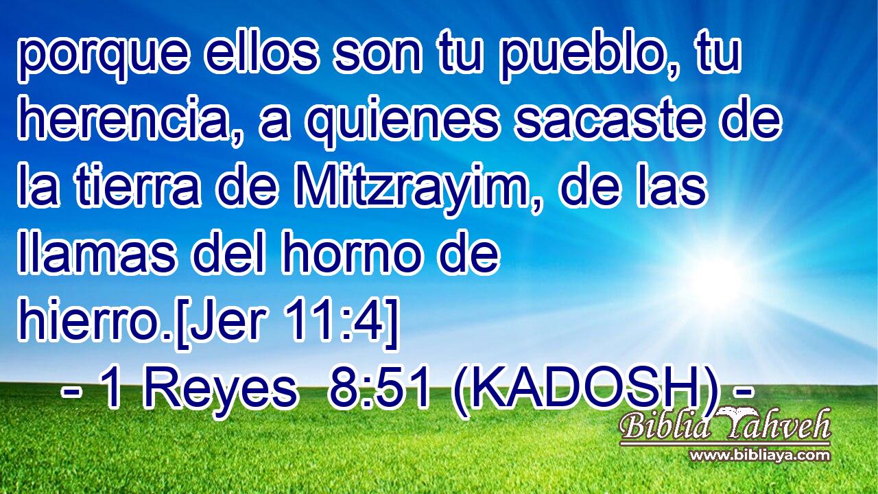  porque ellos son tu pueblo, tu herencia, a quienes sacaste de la tierra de Mitzrayim, de las llamas del horno de hierro.[Jer 11:4] 