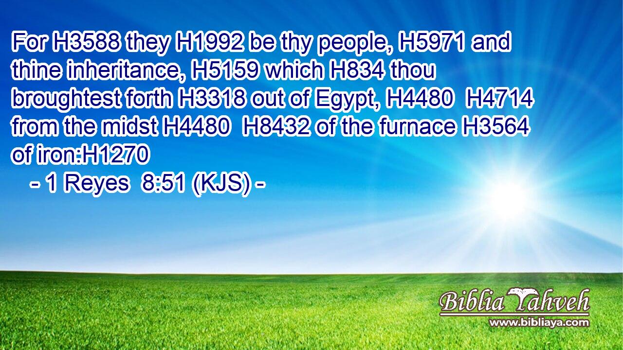 For H3588 they H1992 be thy people, H5971 and thine inheritance, H5159 which H834 thou broughtest forth H3318 out of Egypt, H4480  H4714 from the midst H4480  H8432 of the furnace H3564 of iron:H1270