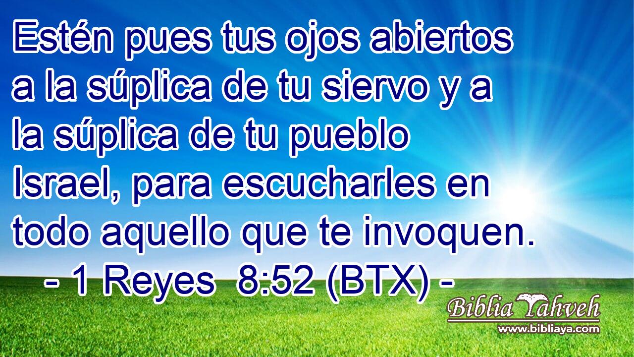 Estén pues tus ojos abiertos a la súplica de tu siervo y a la súplica de tu pueblo Israel, para escucharles en todo aquello que te invoquen.