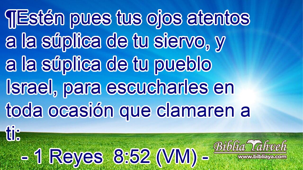  ¶Estén pues tus ojos atentos a la súplica de tu siervo, y a la súplica de tu pueblo Israel, para escucharles en toda ocasión que clamaren a ti: 