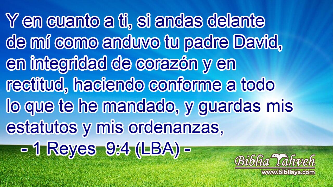 Y en cuanto a ti, si andas delante de mí como anduvo tu padre David, en integridad de corazón y en rectitud, haciendo conforme a todo lo que te he mandado, y guardas mis estatutos y mis ordenanzas,