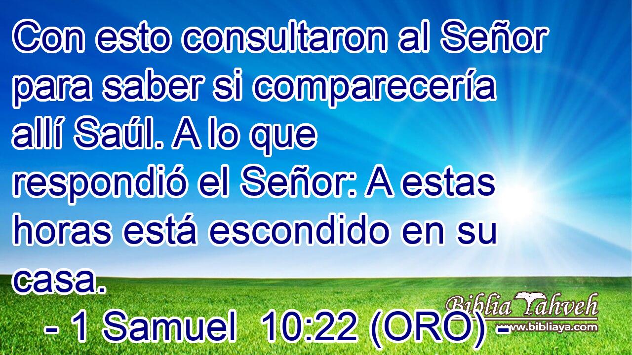  Con esto consultaron al Señor para saber si comparecería allí Saúl. A lo que respondió el Señor: A estas horas está escondido en su casa. 