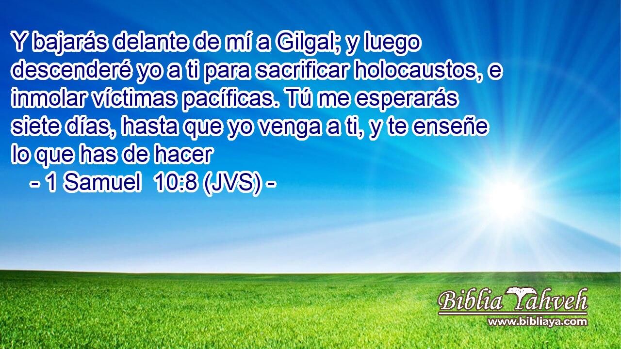 Y bajarás delante de mí a Gilgal; y luego descenderé yo a ti para sacrificar holocaustos, e inmolar víctimas pacíficas. Tú me esperarás siete días, hasta que yo venga a ti, y te enseñe lo que has de hacer
