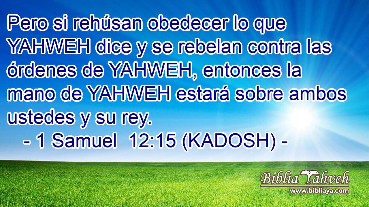  Pero si rehúsan obedecer lo que YAHWEH dice y se rebelan contra las órdenes de YAHWEH, entonces la mano de YAHWEH estará sobre ambos ustedes y su rey. 