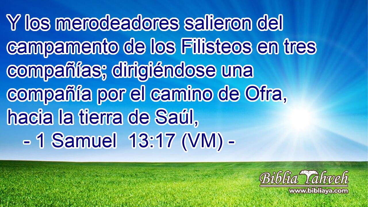  Y los merodeadores salieron del campamento de los Filisteos en tres compañías; dirigiéndose una compañía por el camino de Ofra, hacia la tierra de Saúl, 