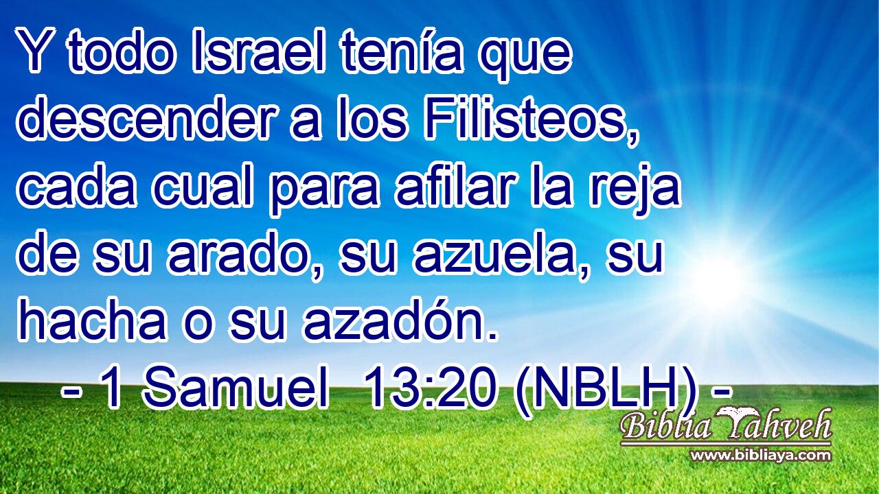  Y todo Israel tenía que descender a los Filisteos, cada cual para afilar la reja de su arado, su azuela, su hacha o su azadón. 