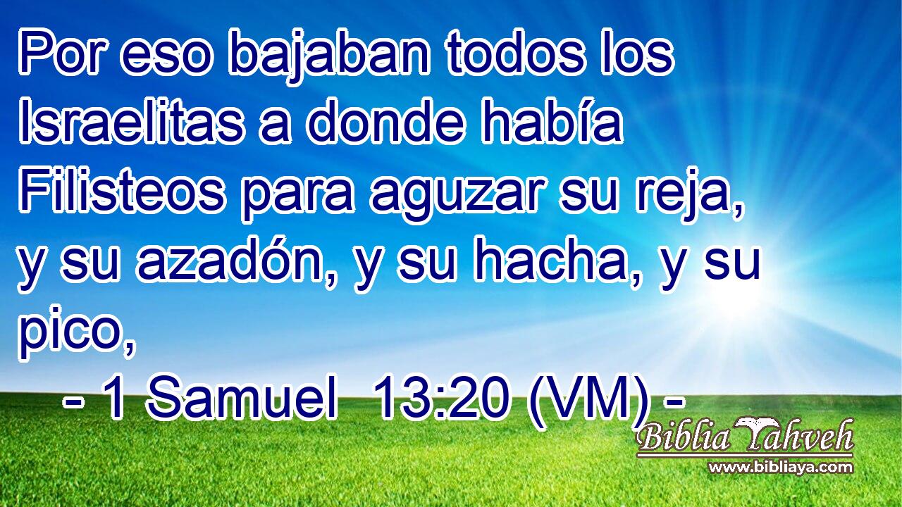  Por eso bajaban todos los Israelitas a donde había Filisteos para aguzar su reja, y su azadón, y su hacha, y su pico, 