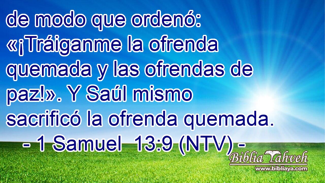 de modo que ordenó: «¡Tráiganme la ofrenda quemada y las ofrendas de paz!». Y Saúl mismo sacrificó la ofrenda quemada.