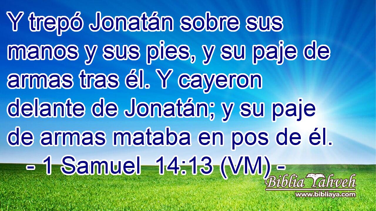  Y trepó Jonatán sobre sus manos y sus pies, y su paje de armas tras él. Y cayeron delante de Jonatán; y su paje de armas mataba en pos de él. 