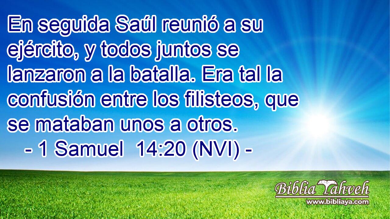  En seguida Saúl reunió a su ejército, y todos juntos se lanzaron a la batalla. Era tal la confusión entre los filisteos, que se mataban unos a otros. 