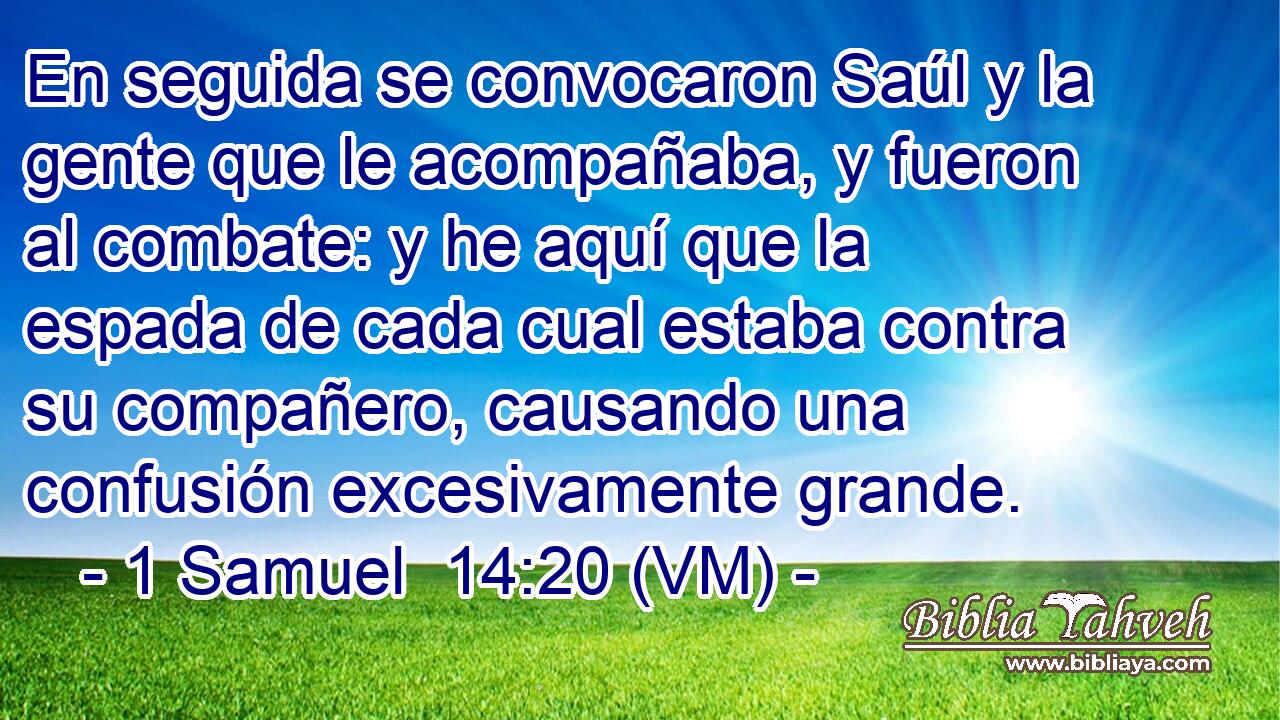  En seguida se convocaron Saúl y la gente que le acompañaba, y fueron al combate: y he aquí que la espada de cada cual estaba contra su compañero, causando una confusión excesivamente grande. 