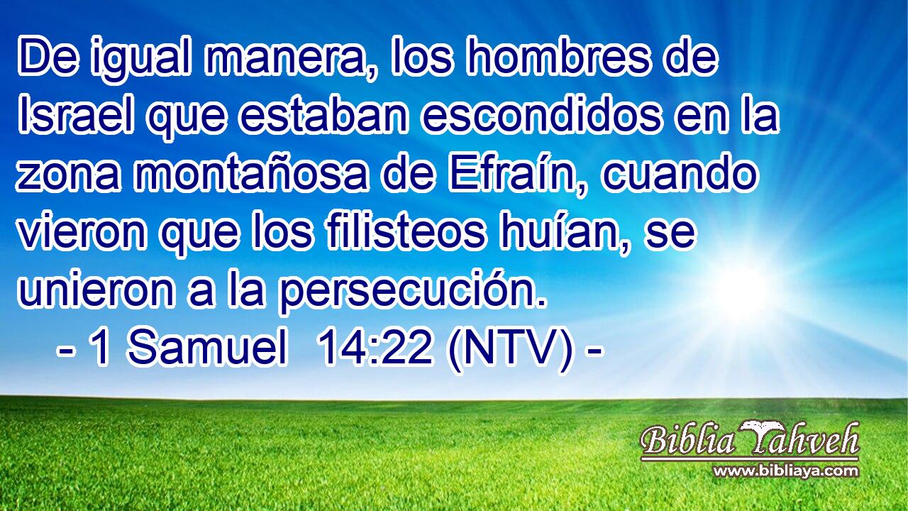 De igual manera, los hombres de Israel que estaban escondidos en la zona montañosa de Efraín, cuando vieron que los filisteos huían, se unieron a la persecución.