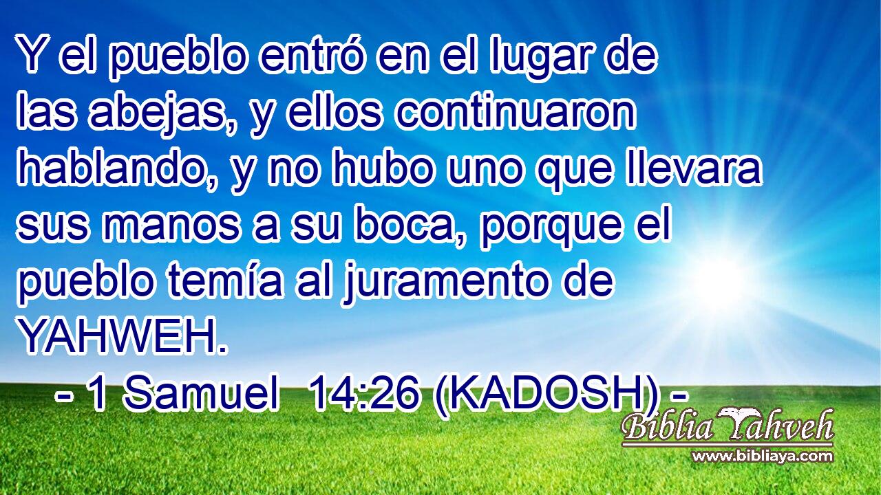  Y el pueblo entró en el lugar de las abejas, y ellos continuaron hablando, y no hubo uno que llevara sus manos a su boca, porque el pueblo temía al juramento de YAHWEH. 