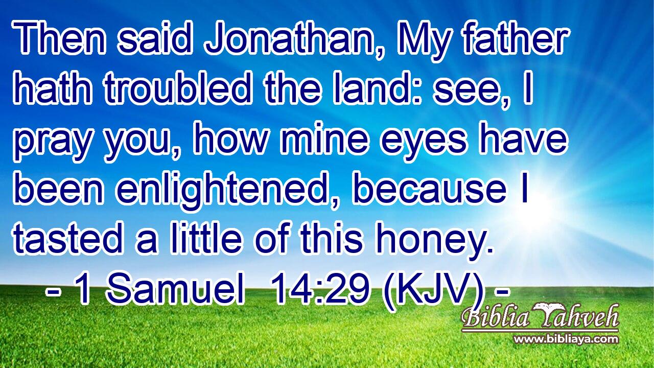 Then said Jonathan, My father hath troubled the land: see, I pray you, how mine eyes have been enlightened, because I tasted a little of this honey.