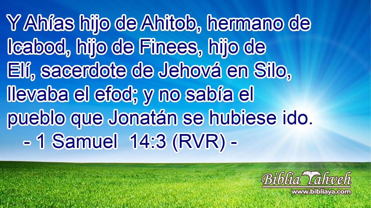 Y Ahías hijo de Ahitob, hermano de Icabod, hijo de Finees, hijo de Elí, sacerdote de Jehová en Silo, llevaba el efod; y no sabía el pueblo que Jonatán se hubiese ido.