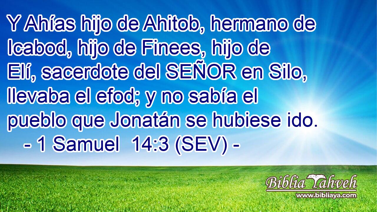Y Ahías hijo de Ahitob, hermano de Icabod, hijo de Finees, hijo de Elí, sacerdote del SEÑOR en Silo, llevaba el efod; y no sabía el pueblo que Jonatán se hubiese ido.