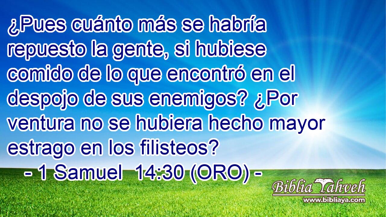 ¿Pues cuánto más se habría repuesto la gente, si hubiese comido de lo que encontró en el despojo de sus enemigos? ¿Por ventura no se hubiera hecho mayor estrago en los filisteos? 