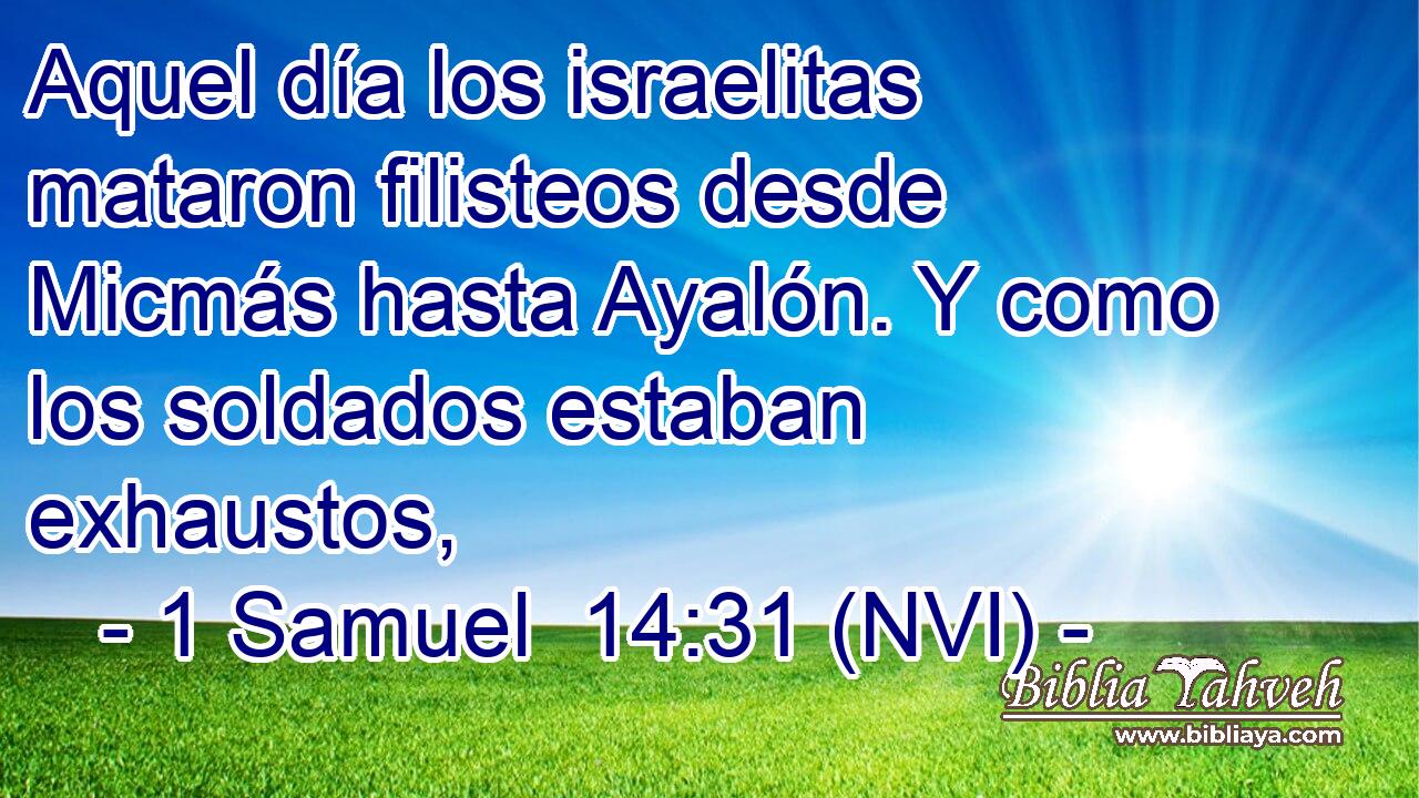  Aquel día los israelitas mataron filisteos desde Micmás hasta Ayalón. Y como los soldados estaban exhaustos, 