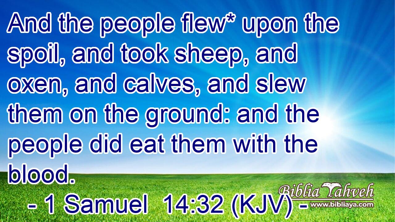 And the people flew* upon the spoil, and took sheep, and oxen, and calves, and slew them on the ground: and the people did eat them with the blood.