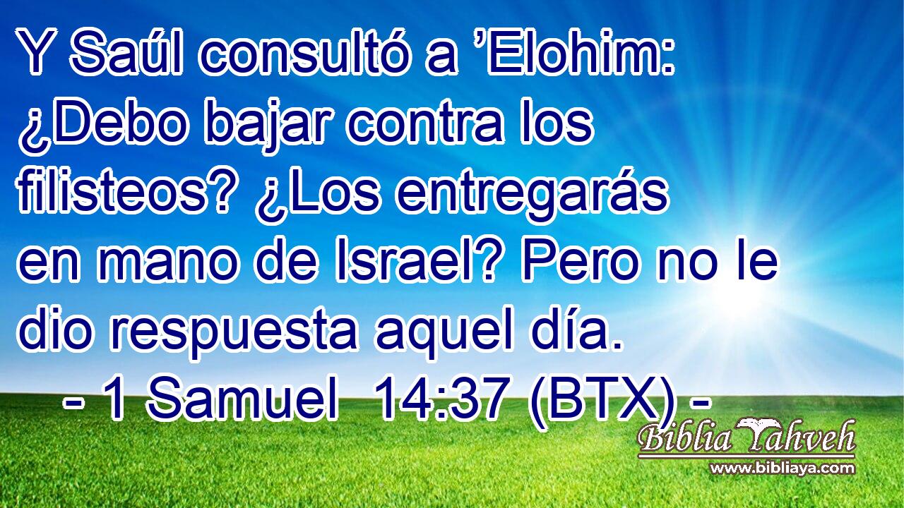 Y Saúl consultó a ’Elohim: ¿Debo bajar contra los filisteos? ¿Los entregarás en mano de Israel? Pero no le dio respuesta aquel día.