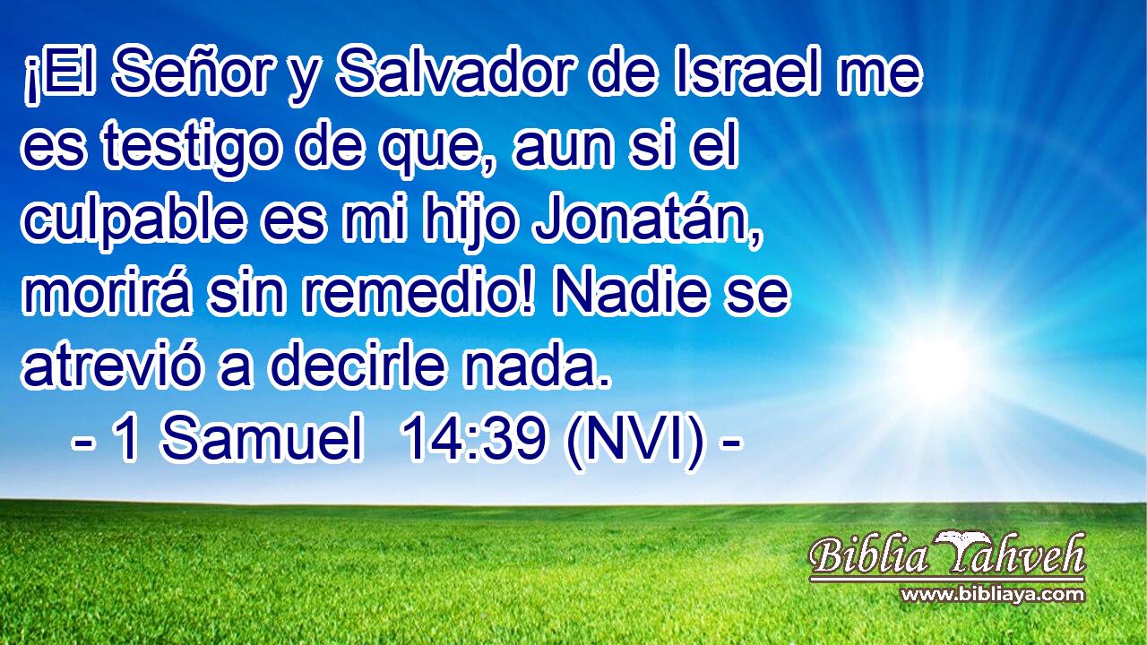  ¡El Señor y Salvador de Israel me es testigo de que, aun si el culpable es mi hijo Jonatán, morirá sin remedio! Nadie se atrevió a decirle nada. 