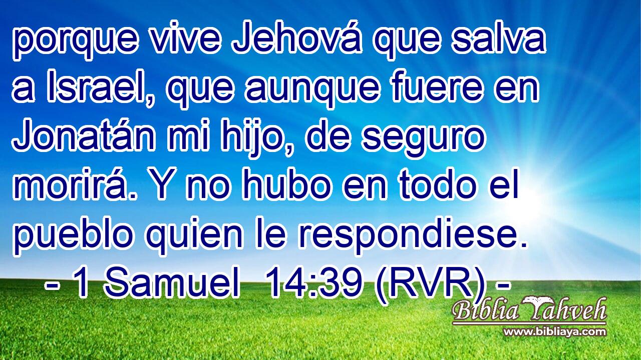 porque vive Jehová que salva a Israel, que aunque fuere en Jonatán mi hijo, de seguro morirá. Y no hubo en todo el pueblo quien le respondiese.