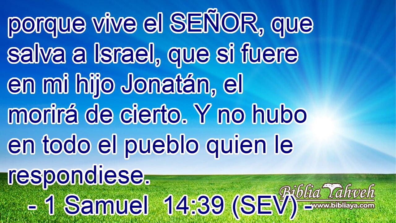 porque vive el SEÑOR, que salva a Israel, que si fuere en mi hijo Jonatán, el morirá de cierto. Y no hubo en todo el pueblo quien le respondiese.