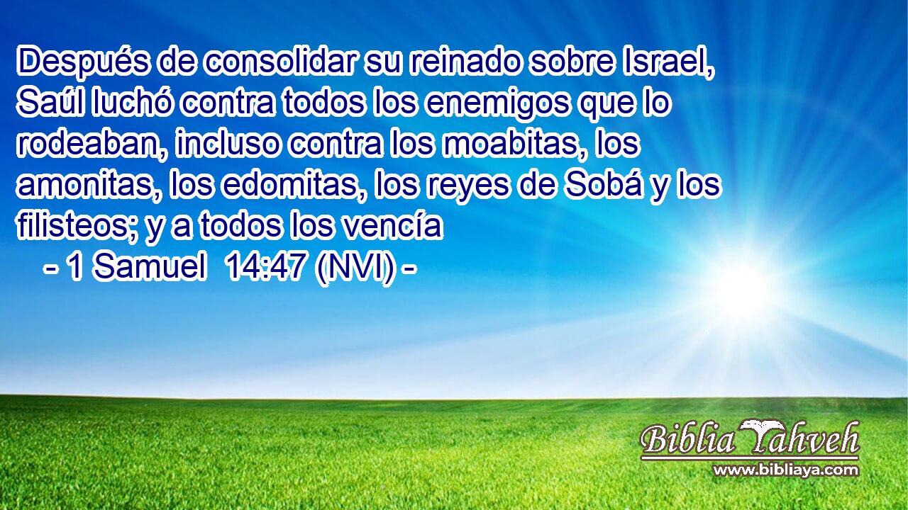  Después de consolidar su reinado sobre Israel, Saúl luchó contra todos los enemigos que lo rodeaban, incluso contra los moabitas, los amonitas, los edomitas, los reyes de Sobá y los filisteos; y a todos los vencía 