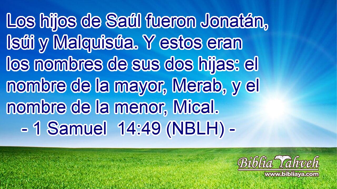  Los hijos de Saúl fueron Jonatán, Isúi y Malquisúa. Y estos eran los nombres de sus dos hijas: el nombre de la mayor, Merab, y el nombre de la menor, Mical. 