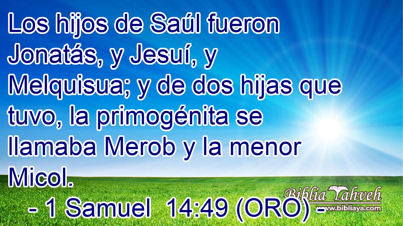  Los hijos de Saúl fueron Jonatás, y Jesuí, y Melquisua; y de dos hijas que tuvo, la primogénita se llamaba Merob y la menor Micol. 